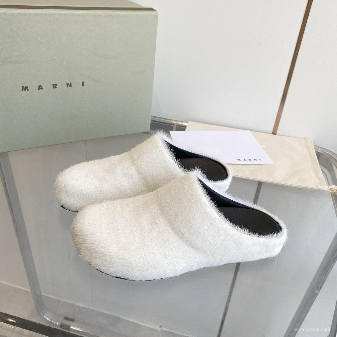2024 Women Marni White Pony Hair Leather Mules MJ00320