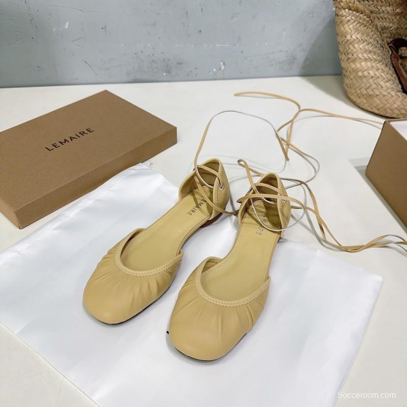 2025 Women LEMAIRE Light Yellow Lambskin Mary Jane Lace-up KFY00300