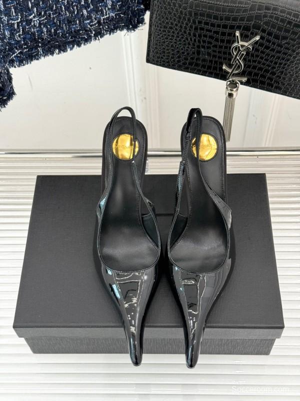 2025 Women YSL Black Patent Leather High Heel Slingback KFY00290