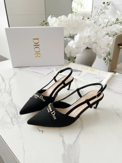2025 Women Dior Black Fabric Slingback Kitten Heel