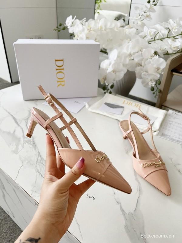 2025 Women Dior Beige Patent Leather Slingback Heels KFY00310