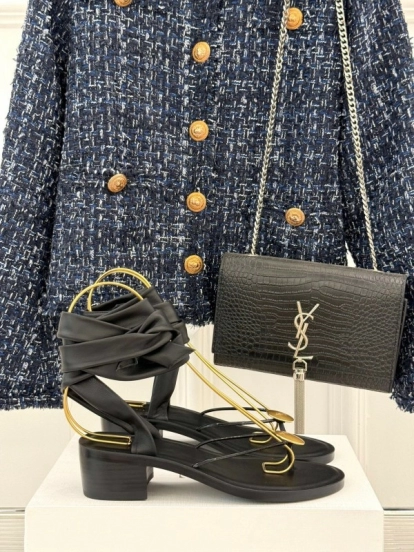 2025 Women Yves Saint Laurent Black Leather Sandal