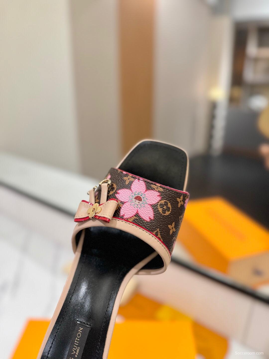 2025 Women Louis Vuitton Brown Pink Leather Mules