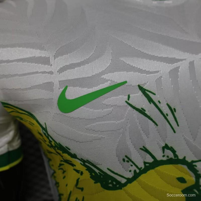 Player Version 2025 Brazil White with Rooster Print Jersey