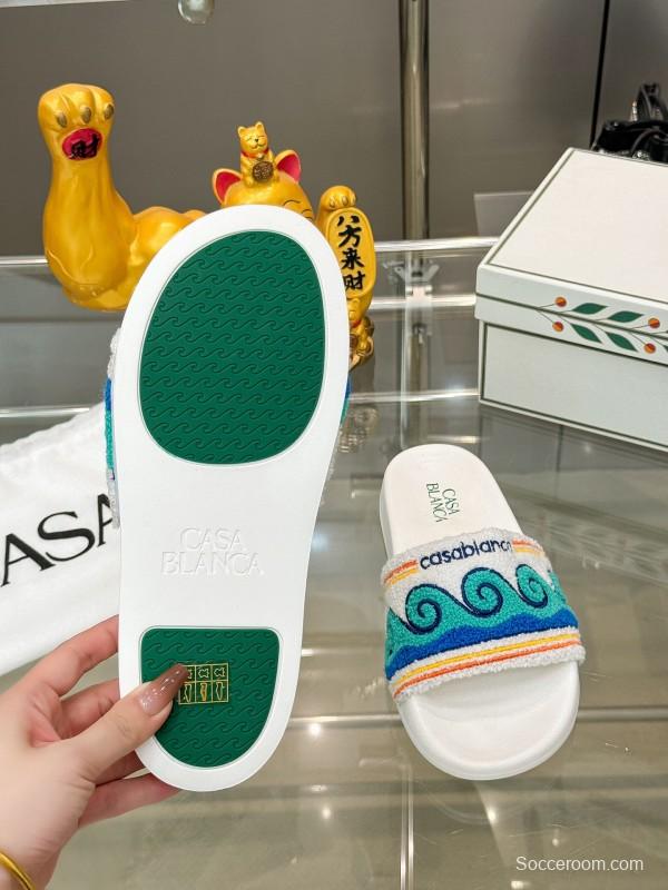 2025 Men CASA BLANCA Blue White Embroidered Slippers KFY00160