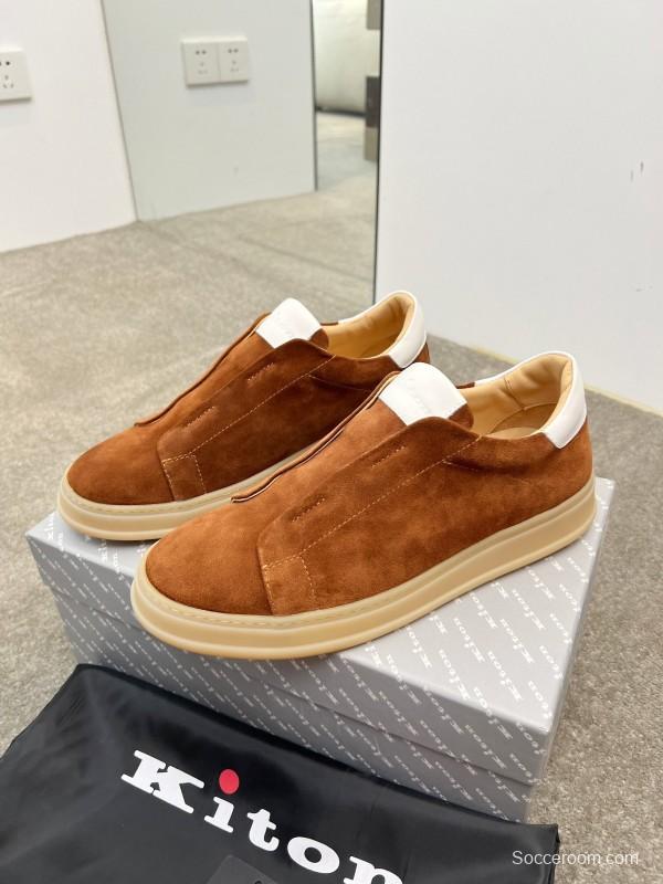2025 Men Kiton Apricot Calf Suede Slip-On Casual Shoes AS00320