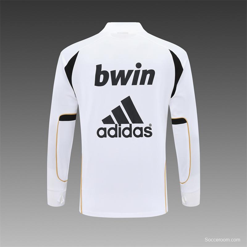 Retro 11/12 Real Madrid White Half Zipper Jacket