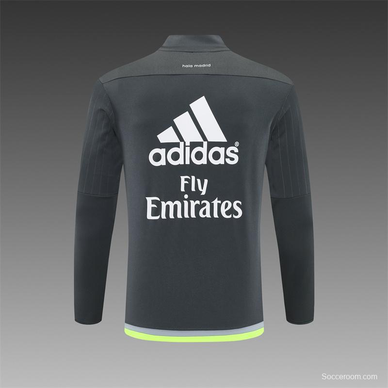 Retro 15/16 Real Madrid Dark Grey Half Zipper Jacket