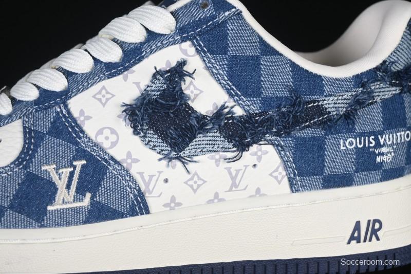 Nike Air Force 1 '07 Low Casual Sneakers in White Navy Blue - YF9511-816