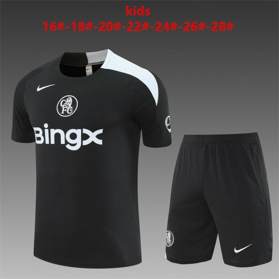 25/26 Kids Chelsea Black T90 Short Sleeve+Soccer Shorts
