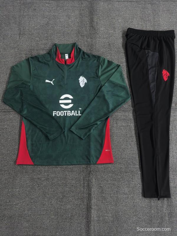 25/26 Kids AC Milan Green Camouflage Half Zipper Jacket+Long Pants