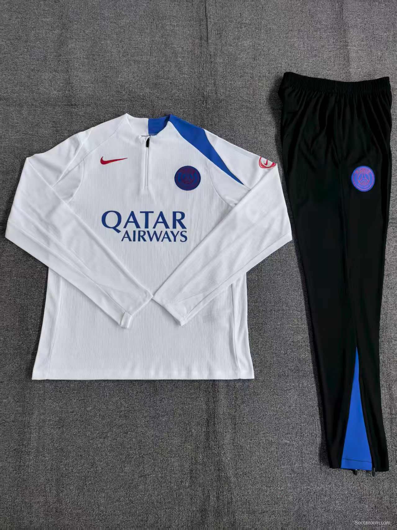 Player Version 25/26 Kids Paris White T90 Half Zipper Jacket+Long Pants