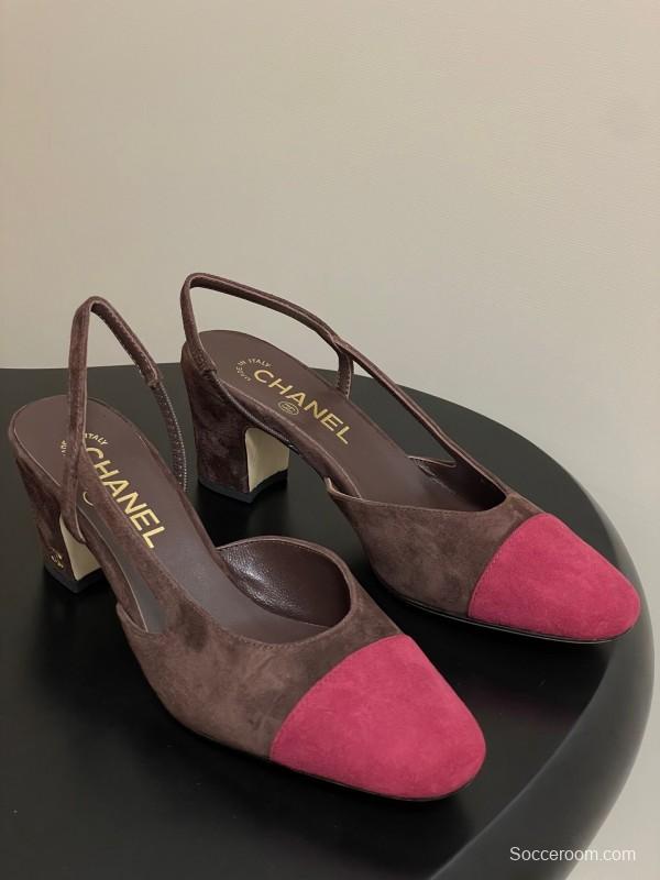 Chanel Sling-back Two-tone Suede Slingback Sandals Flat/Block Heel - KFY00280