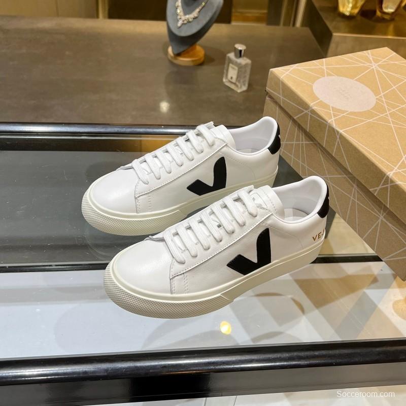 VEJA Classic White Sneakers V Logo Lace-Up Retro Flat Platform Casual Sports Shoes - LY00220/LY00230