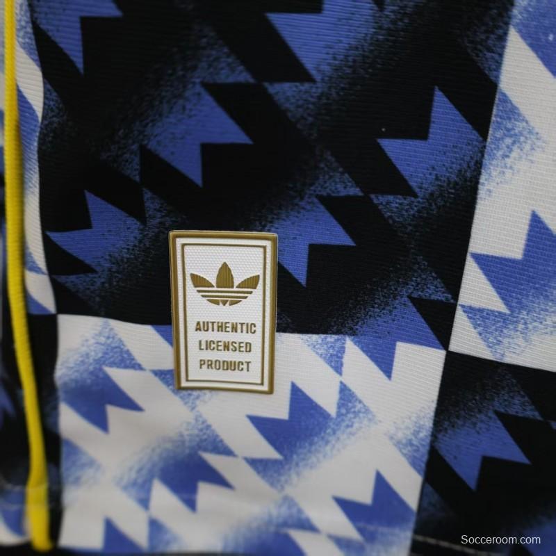 25/26 Player Version  Manchester United Blue and Black with Checkerboard Houndstooth Pattern Jersey
