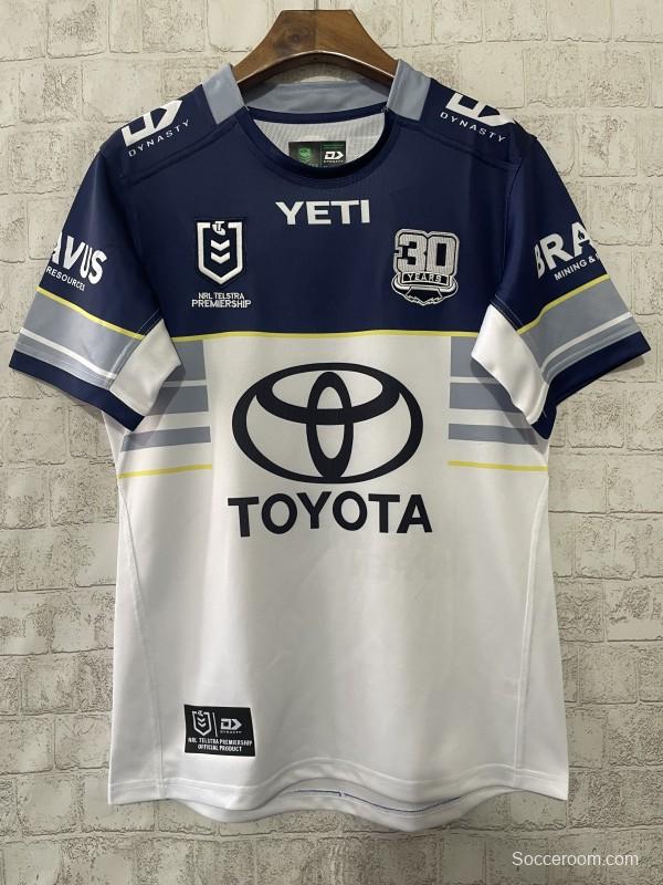 25/26 North Queensland Cowboys White and Navy with Grey Stripes Jersey