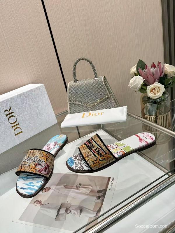 Dior 2025 SS Embroidered Monogram Slippers for Women with Lambskin Lining - L Y00200/L Y00240