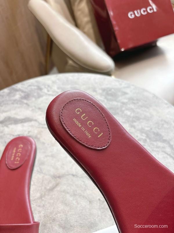 Gucci 2025/SS Leather Mule Sandals with Light Gold Hardware - 8023-3