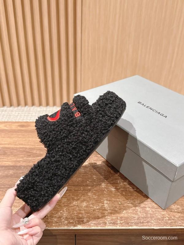 Balenciaga 2025 SS Qixi Limited Series Letter Embroidery Platform Shearling Slippers - AS00200
