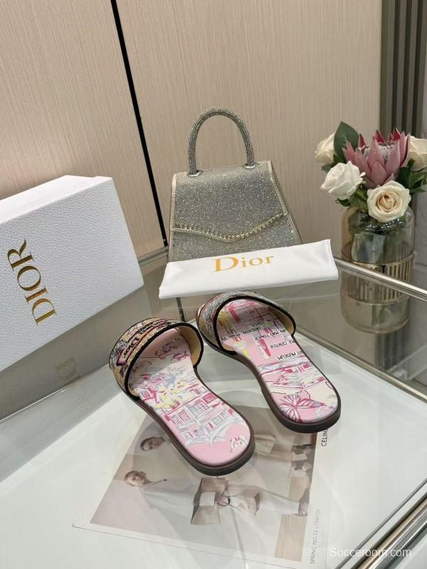 Dior 2025/SS Embroidered Monogram Slippers with Lambskin Lining - LY00200