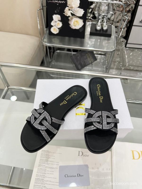 Dior D-Lane Sandals Hollow-out Design with Gold Embellishments - LY00220/LY00260