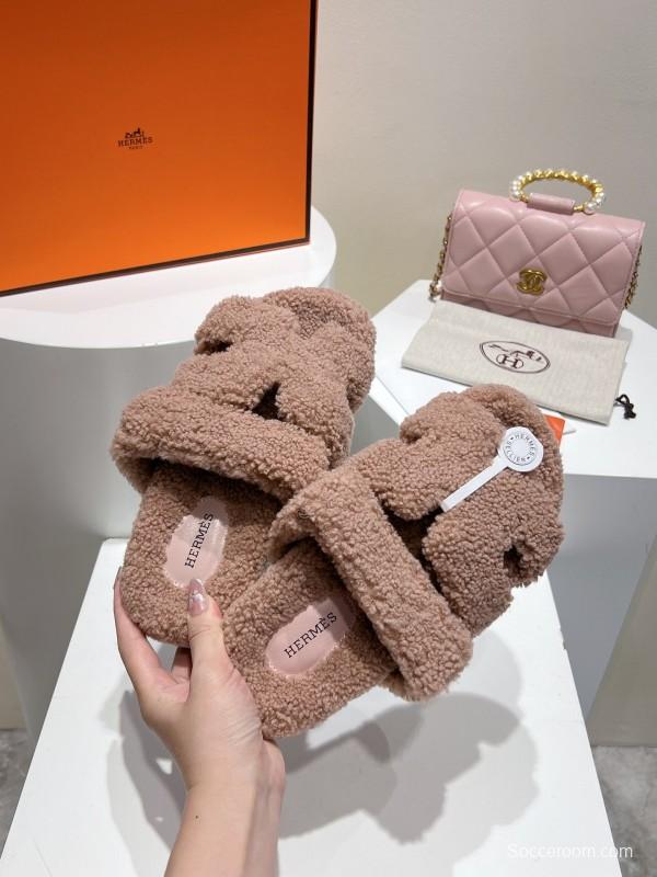 H Love Erjiu Full Fur Slippers Grain Fur Style - LY00300