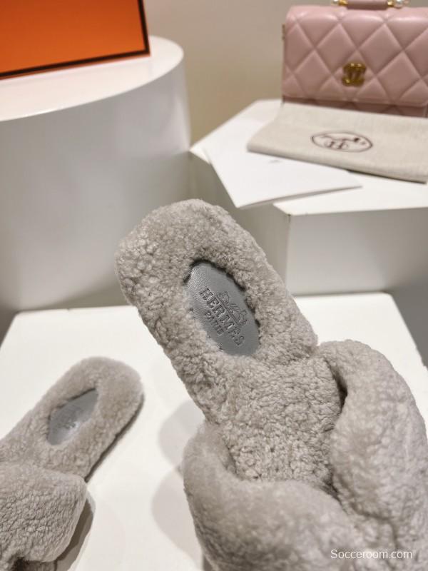 Hermès Teddy Wool Flat Slippers - LY00240