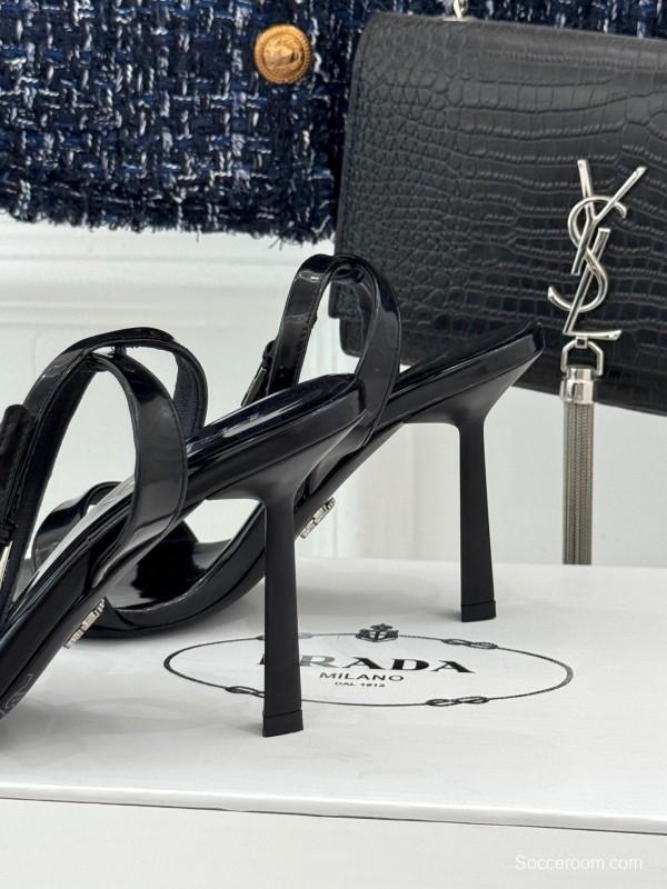 Prada 2025 SS Triangular Buckle Pointed Toe High Heel Sandals - KFY00280