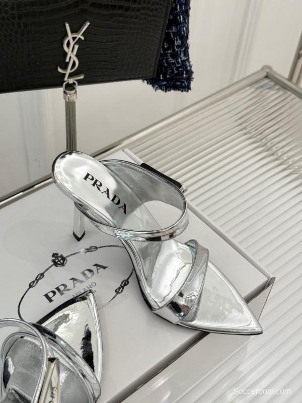 Prada Pointed Toe High Heel Sandals with Triangle Buckle - KFY00280