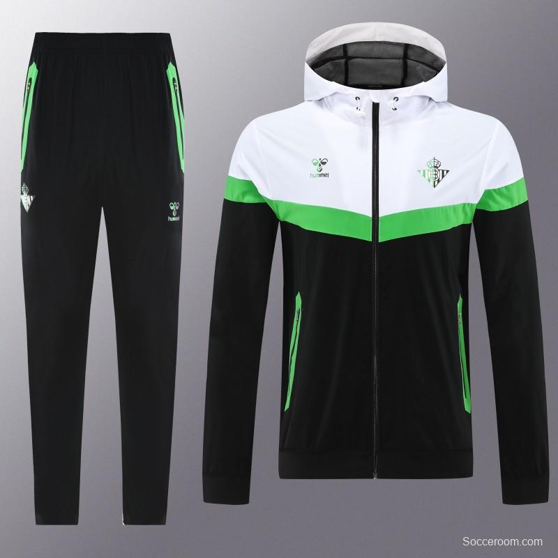 25/26 Real Betis White Black Green  Full zipper Jacket Tracksuit+ long pants