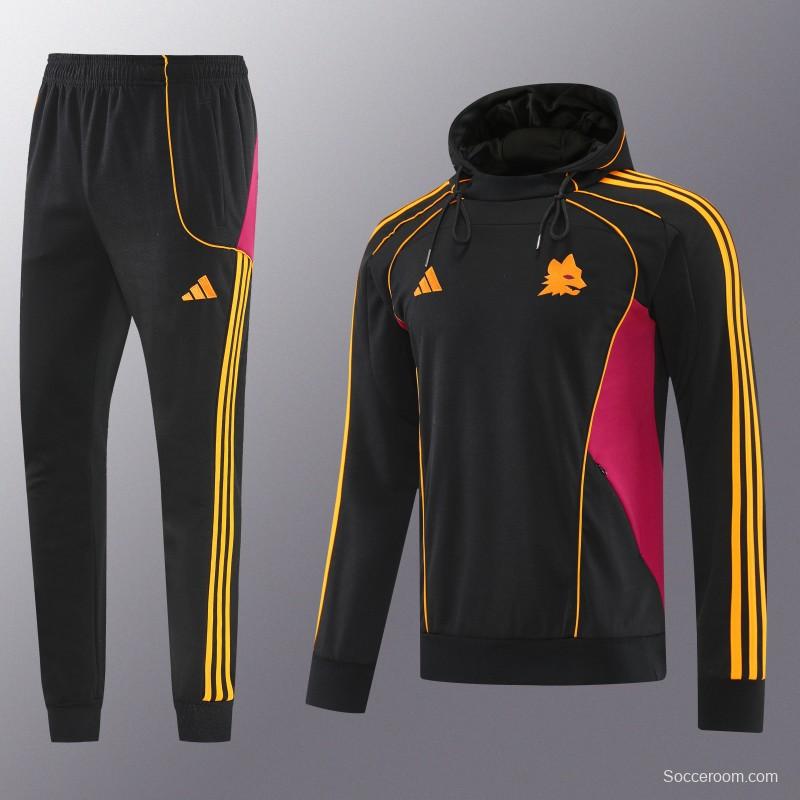 26/27 Roma Black Full Zipper Hooded Jacket Tracksuit + Long Pants