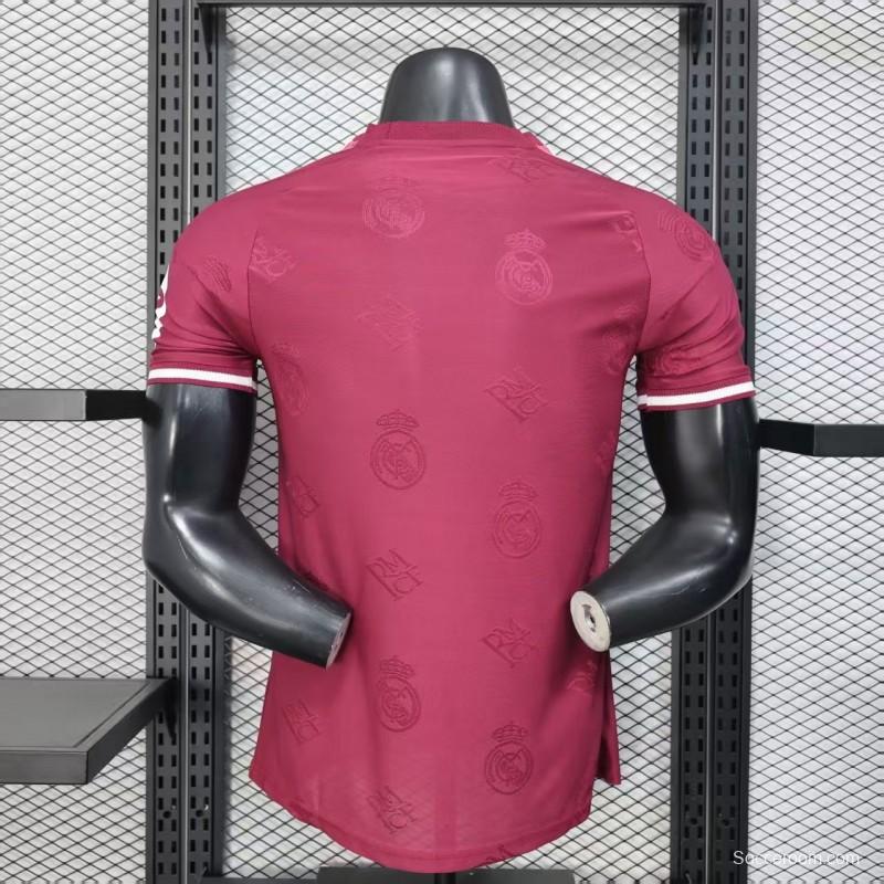 Player Version 25/26 Real Madrid Burgundy with All-Over Crest Pattern Jersey