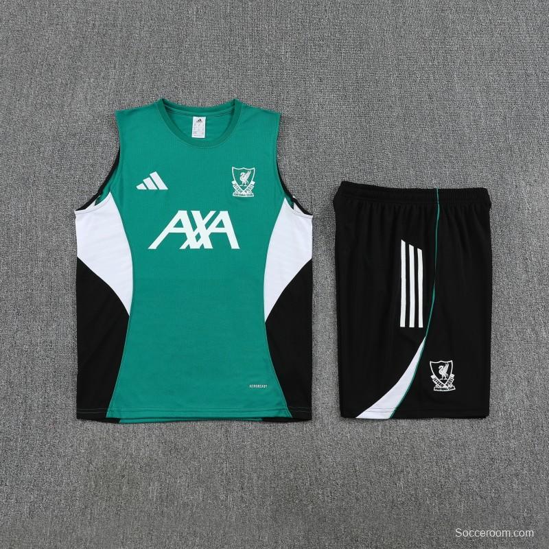 26/27 Liverpool  Green Sleeveless Training Vest + Black Shorts Set