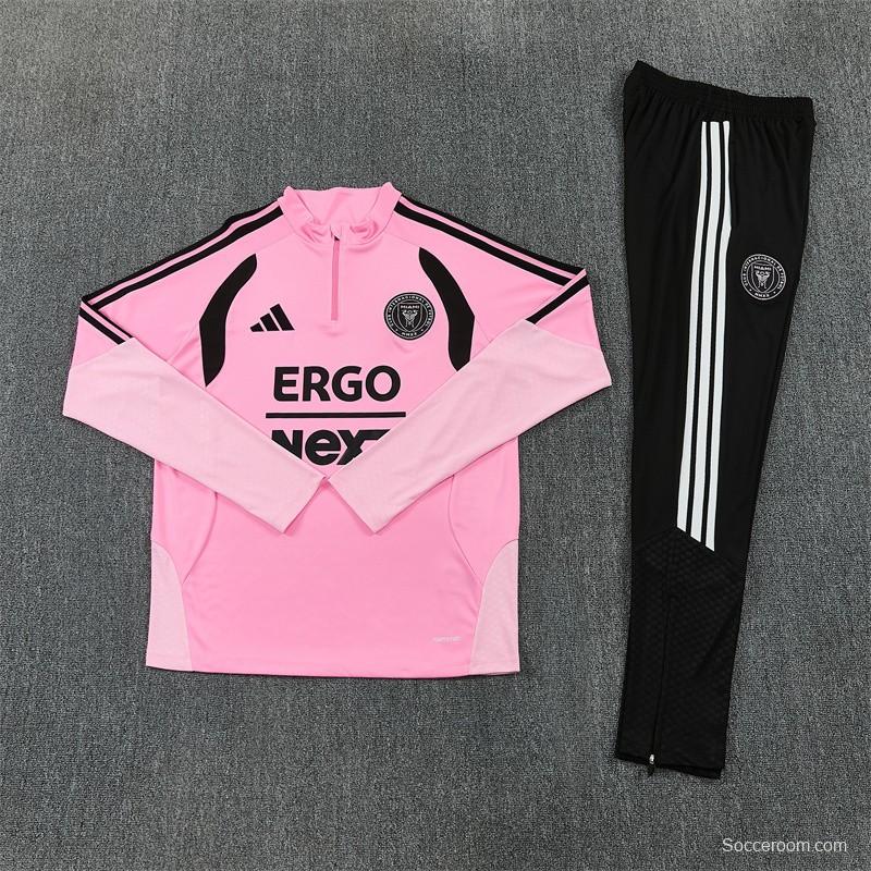 2026 Inter Miami CF Pink  Half Zipper Jacket Tracksuit + Black Long Pants