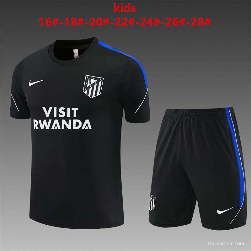 2026 Kids  Atletico Madrid Black Short Sleeve+Soccer Shorts