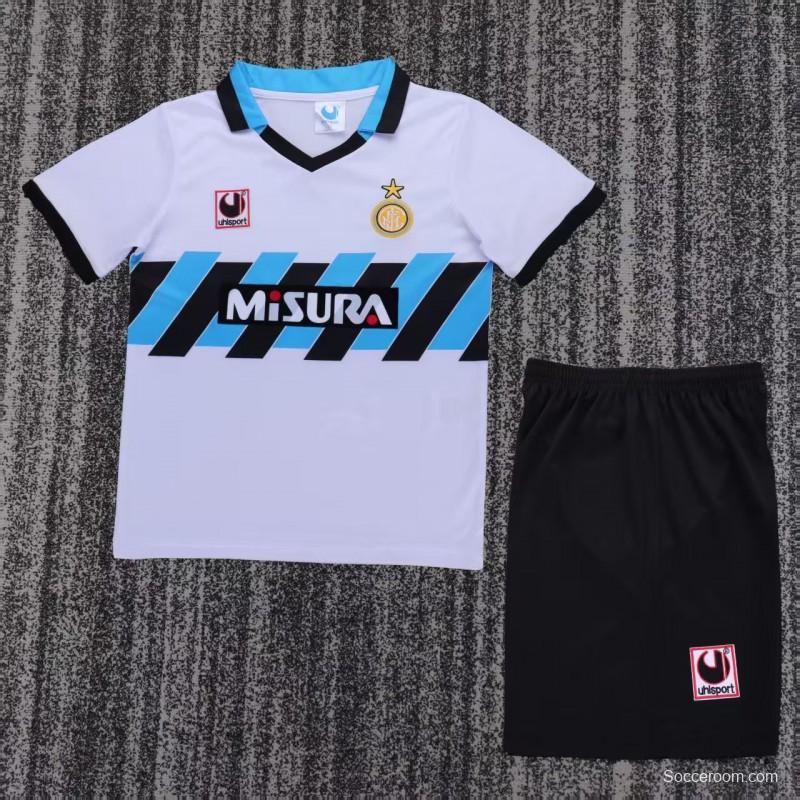 Retro 90/91 Kids Inter Milan White & Blue Away  Jersey