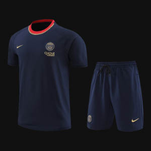 23/24 PSG Navy/Red Cotton Short Sleeve Jersey+Shorts