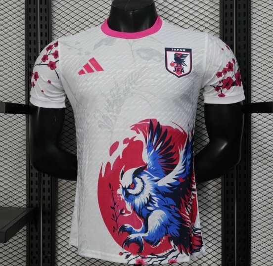 Player Version 2025 Japan White with Blue and Red Bird Jersey
