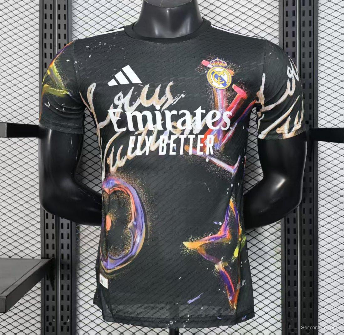 Player Version 25/26 Real Madrid Black with Colorful Abstract Art Pattern Jersey