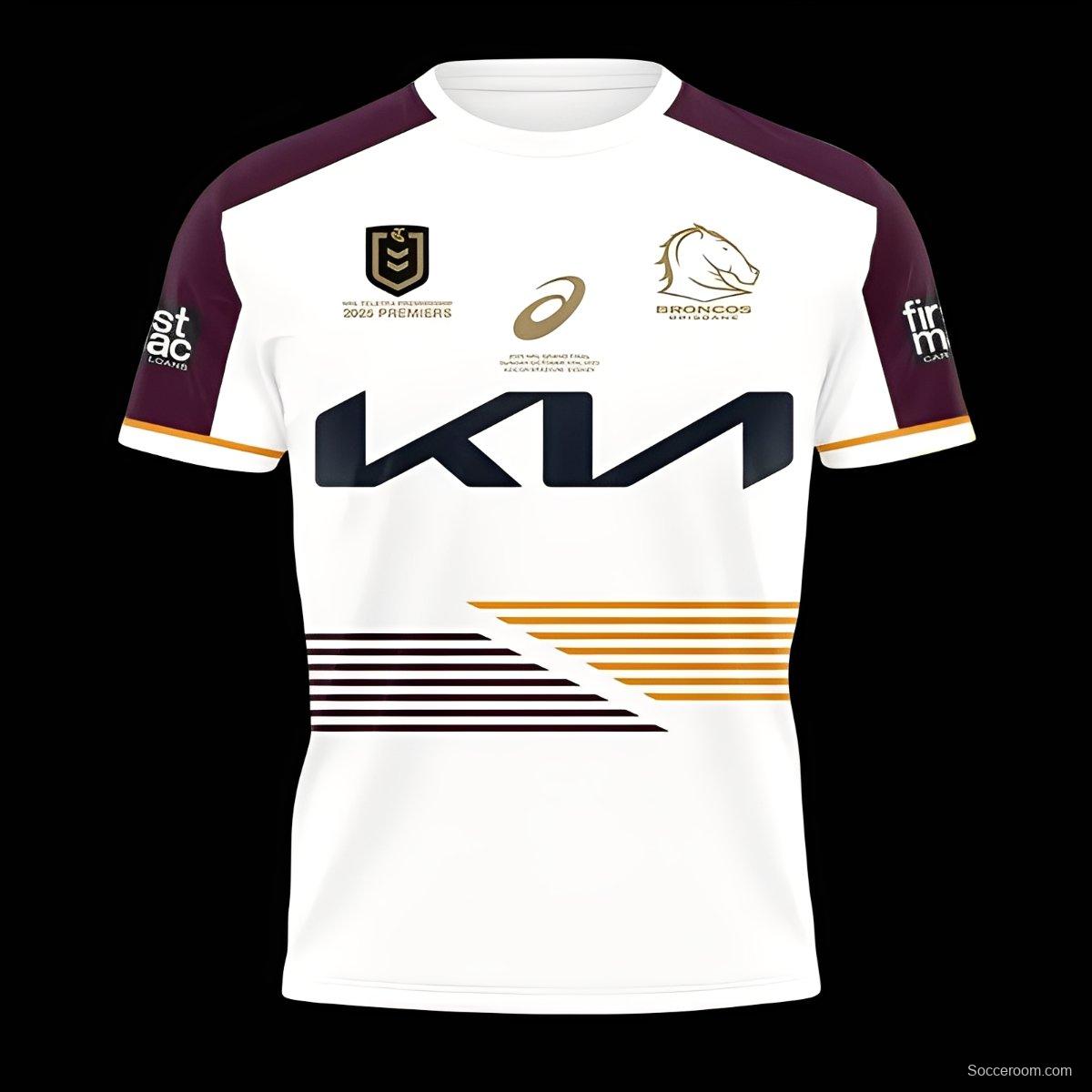 25/26 Brisbane Broncos White with Maroon Sleeves and Diagonal Geometric Stripes  Champion Jersey