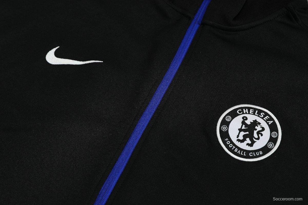 25/26 Chelsea Black with Blue Accents FULL Zipper Jacket Tracksuit +Long Pants