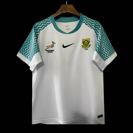 25/26 South Africa Springbok Sevens White with Teal Chevron Sleeves Jersey