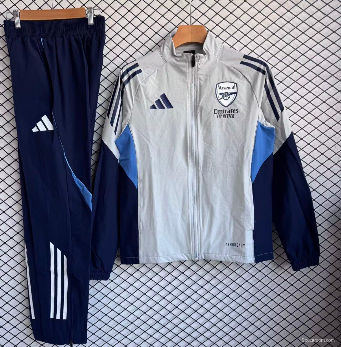 25/26 Arsenal White with Navy Blue Full zipper Jacket Tracksuit+ long pants