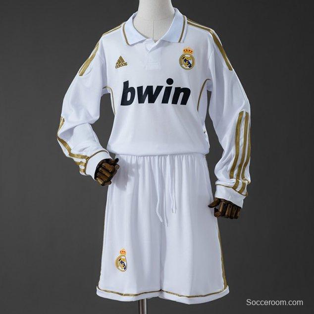 11/12 Kids Real Madrid Home Retro Long-Sleeve Kit Jersey Size 16-28