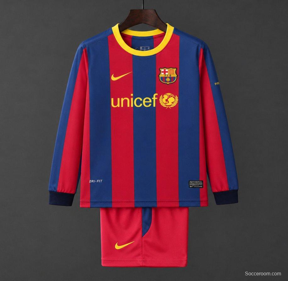 Retro Kids 10/11 Barcelona Red Blue Home Long Sleeve Jersey