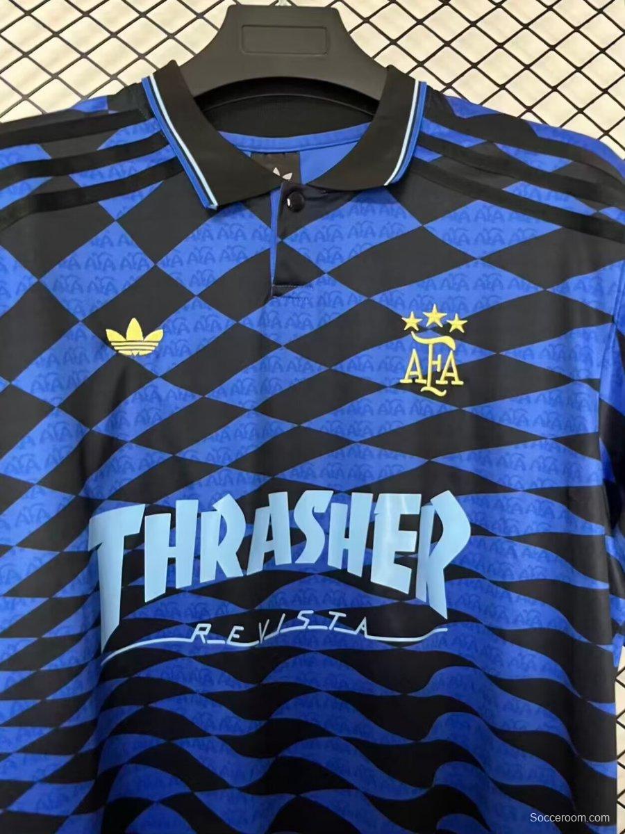 2026 Argentina x Thrasher x AFA Jersey With Blue Checkered Pattern
